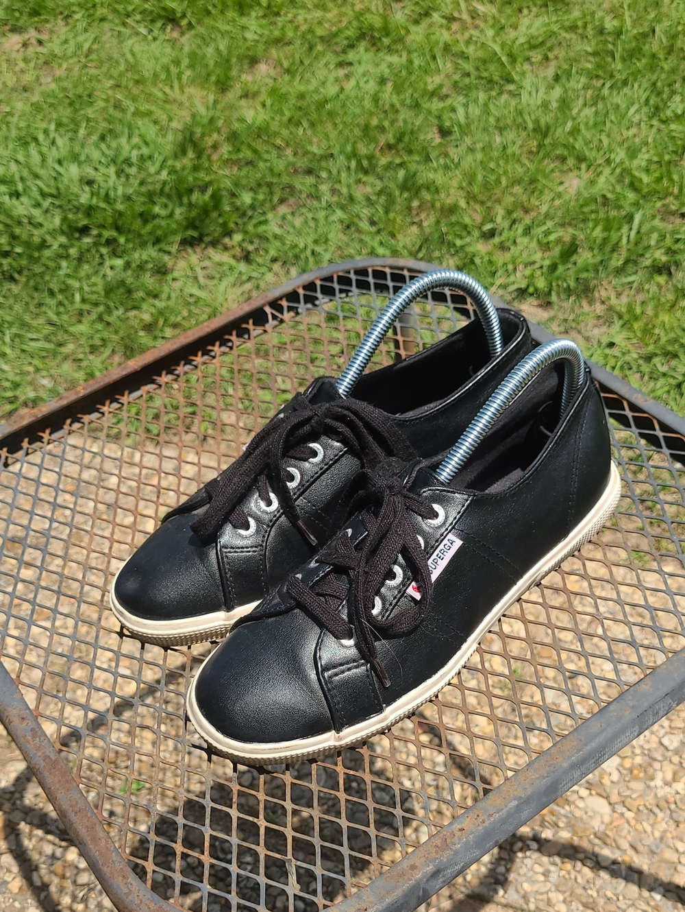 Superga Womens Black Leather Low-Top Sneakers with White Sole Size 38